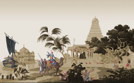 L'Hindoustan (sépia avec personnages colorés) : décor complet
